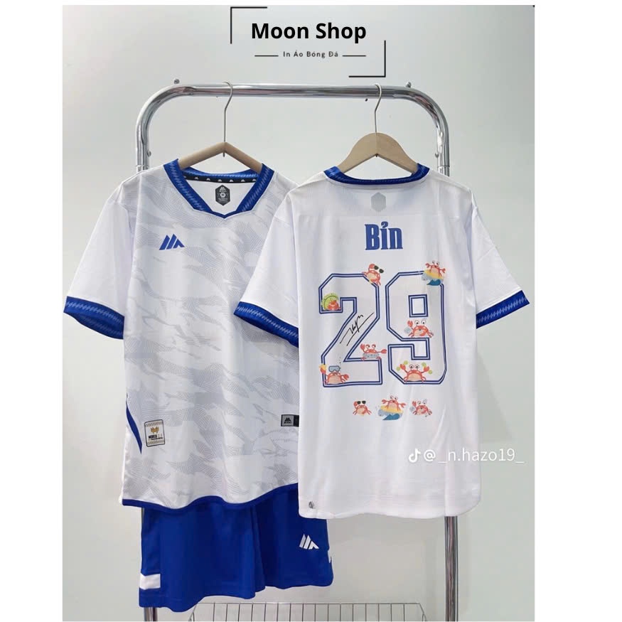 Bộ quần áo bóng đá mikal cổ xanh in tên số theo yêu cầu-Áo bóng đá,đồ đá banh chất liệu thun, mè