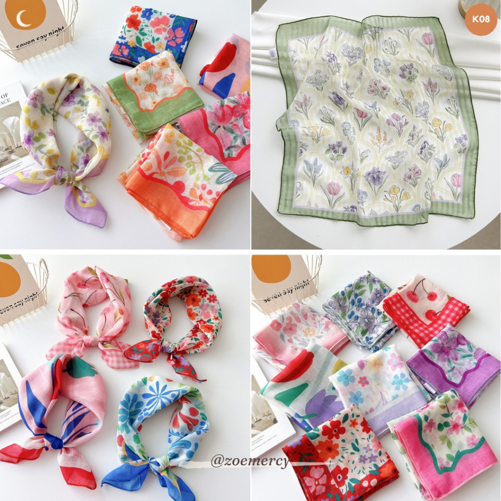 [SẴN]-58cm🍊Khăn Bandana vuông dùng để quàng cổ,trùm đầu,buộc tóc.thắt cùng túi,...phong cách đồng quê Pháp(K08)-P1