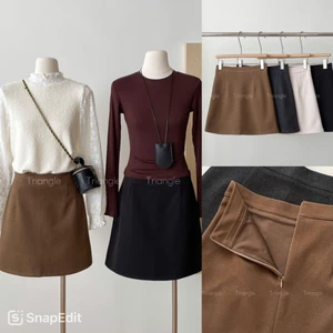 Triangle - Three Skirt - Chân váy dạ len mỏng basic Hàn Quốc dành cho mùa thu đông với 3 tone màu, chất vải dày dặn