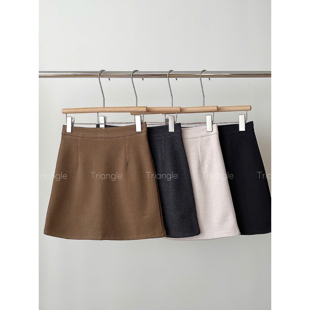 Triangle - Three Skirt - Chân váy dạ len mỏng basic Hàn Quốc dành cho mùa thu đông với 3 tone màu, chất vải dày dặn