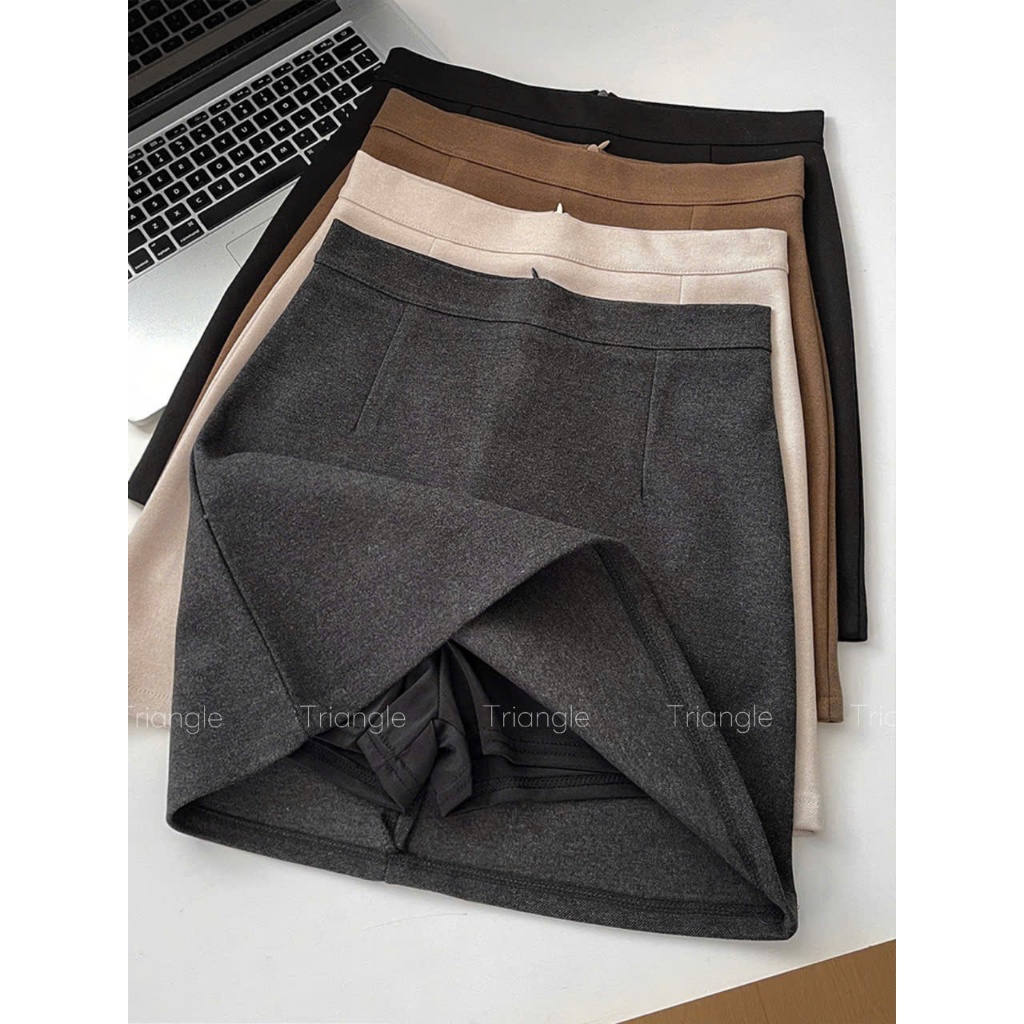 Triangle - Three Skirt - Chân váy dạ len mỏng basic Hàn Quốc dành cho mùa thu đông với 3 tone màu, chất vải dày dặn