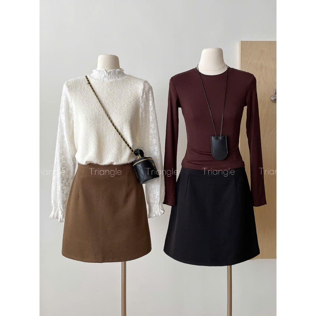 Triangle - Three Skirt - Chân váy dạ len mỏng basic Hàn Quốc dành cho mùa thu đông với 3 tone màu, chất vải dày dặn