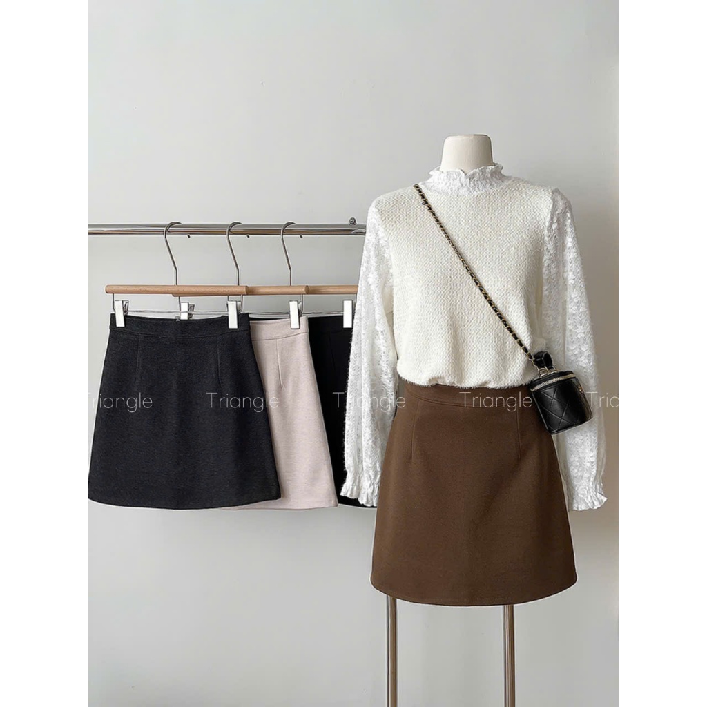 Triangle - Three Skirt - Chân váy dạ len mỏng basic Hàn Quốc dành cho mùa thu đông với 3 tone màu, chất vải dày dặn