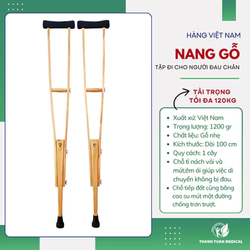 Nạng chống nách bằng gỗ - Nạng gỗ tập đi cho người đau chân
