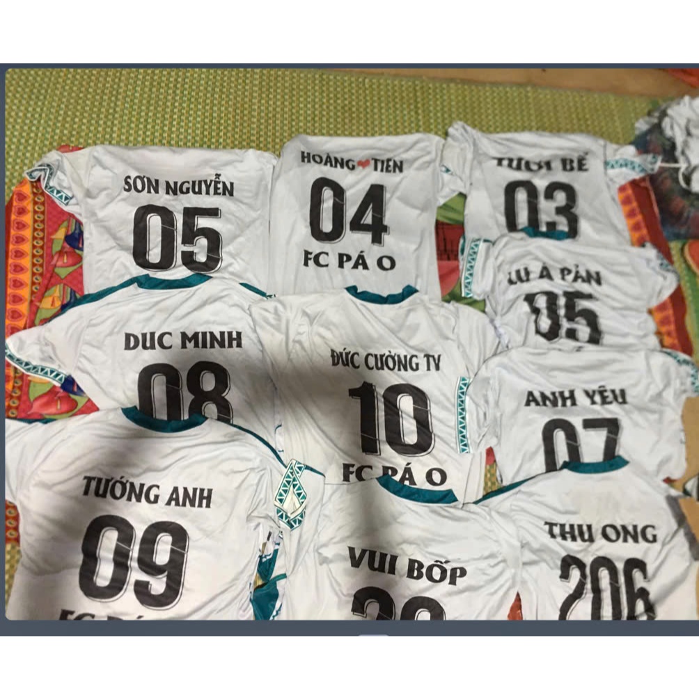 Bộ quần áo bóng đá xoáy viền xanh in tên số theo yêu cầu-Áo bóng đá,đồ đá banh chất liệu thun, mè