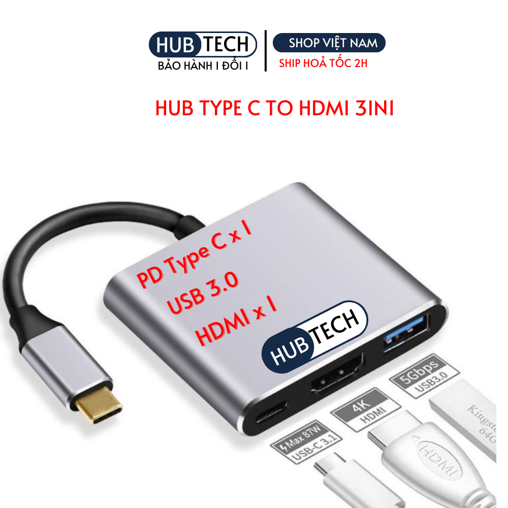Hub Type C 3in1 hỗ trợ Samsung Dex  - Cổng chuyển đổi HUB USB Type-C to HDMI,  USB 3.0, PD Type-C cho Laptop, Điện thoại | BigBuy360 - bigbuy360.vn