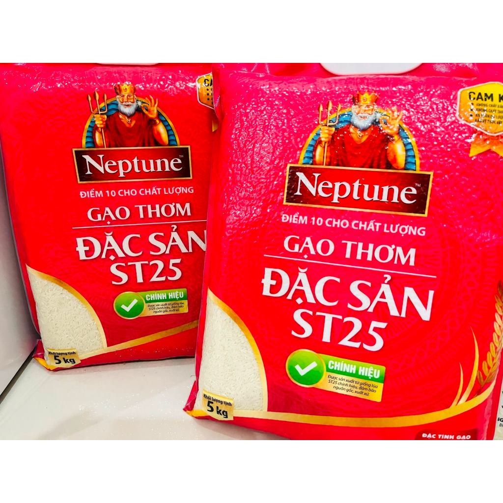 Một thùng 4 túi gạo, mỗi túi 5kg - ST25 Neptune hồng chính hãng công ty - Dẻo thơm, mềm cơm, date mới nhất