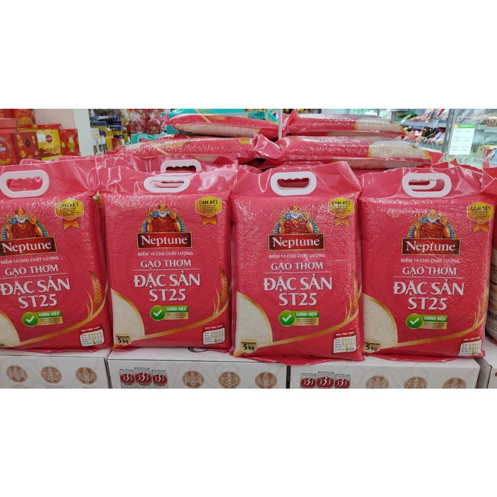 Một thùng 4 túi gạo, mỗi túi 5kg - ST25 Neptune hồng chính hãng công ty - Dẻo thơm, mềm cơm, date mới nhất