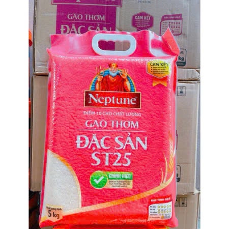 Một thùng 4 túi gạo, mỗi túi 5kg - ST25 Neptune hồng chính hãng công ty - Dẻo thơm, mềm cơm, date mới nhất