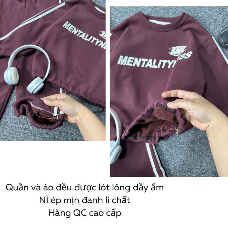 Set đồ lót lông dầy ấm quần áo nỉ lót lông cho bé 20-50kg quần áo trẻ em mùa đông hàng QC