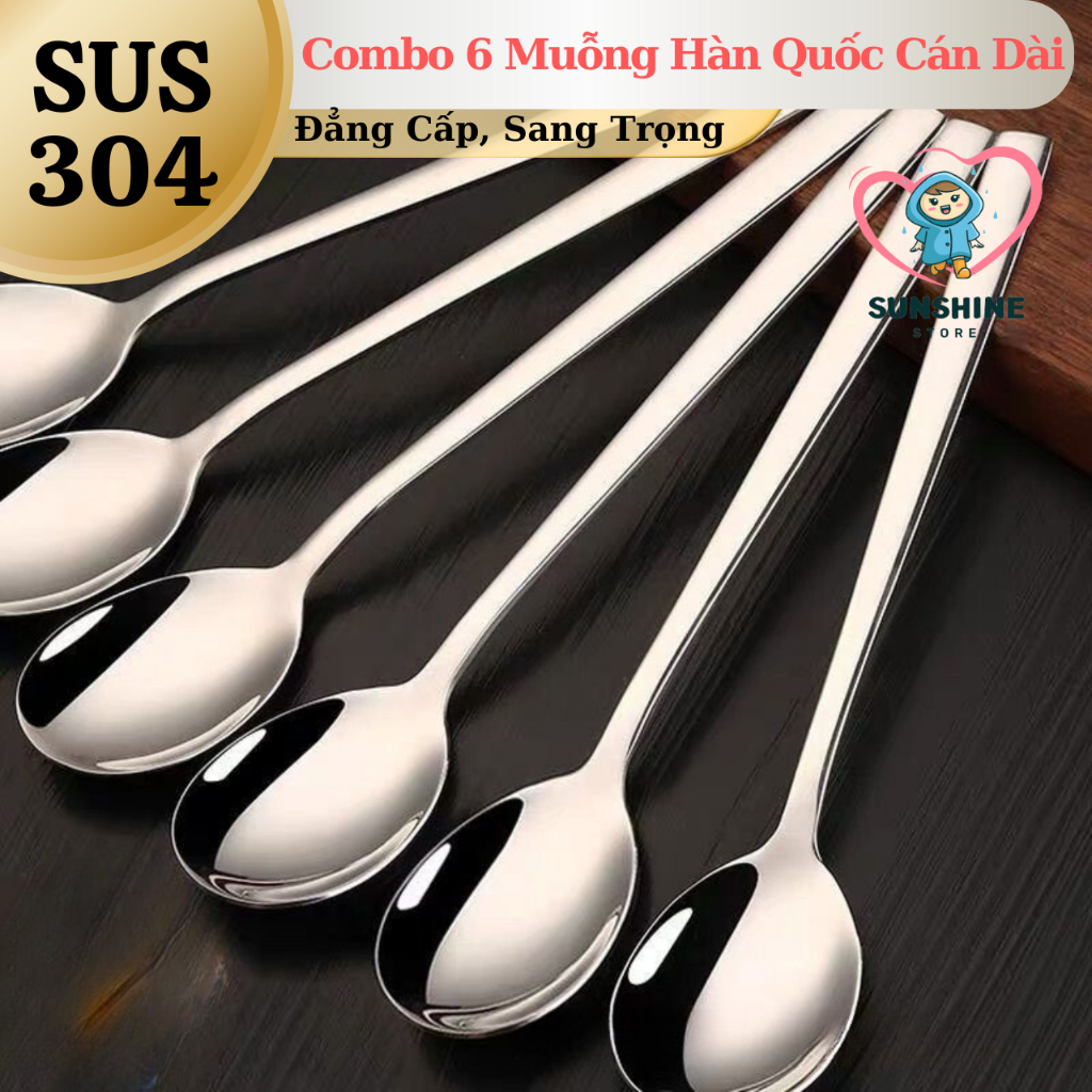 [INOX 304] Bộ 6 Chiếc Thìa Cán Dài Kiểu Hàn Quốc, Muỗng Cơm Cán Dài ...