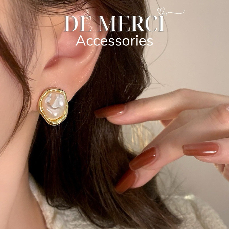 Khuyên tai nữ chuôi bạc 925 De Merci bông tai hình học gợn sóng phủ bóng phụ kiện trang sức nữ cá tính BT