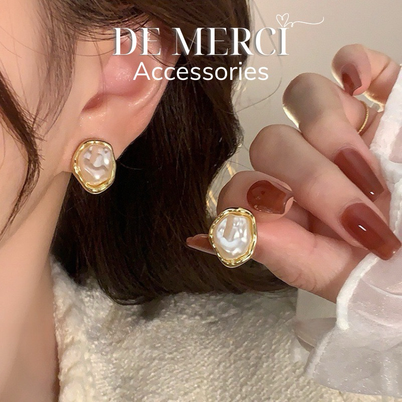 Khuyên tai nữ chuôi bạc 925 De Merci bông tai hình học gợn sóng phủ bóng phụ kiện trang sức nữ cá tính BT