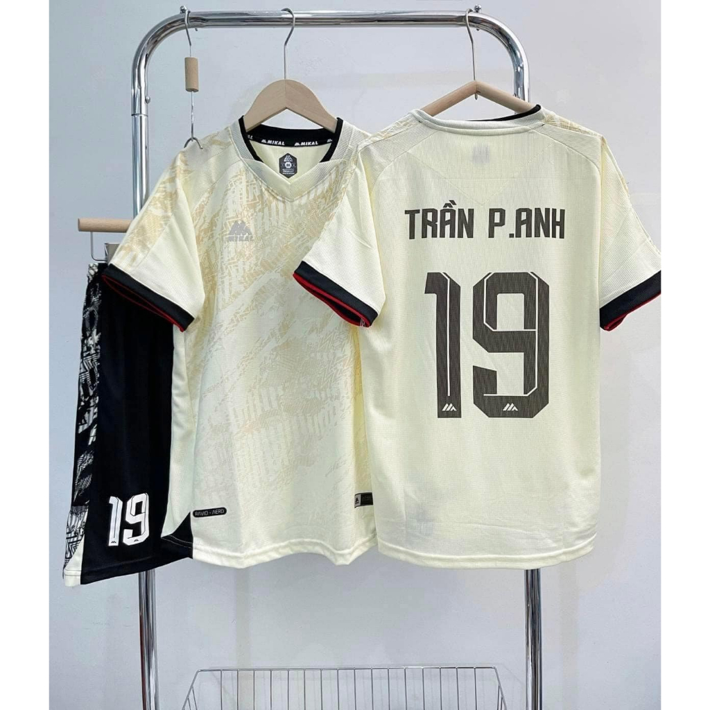 Bộ quần áo bóng đá mika kem in tên số theo yêu cầu-Áo bóng đá,đồ đá banh chất liệu thun, mè