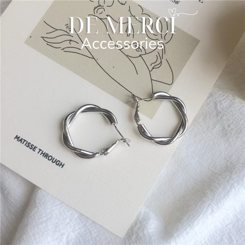 Khuyên tai nữ chuôi bạc 925 De Merci bông tai hình tròn xoắn phủ bóng phụ kiện trang sức nữ cá tính BT04