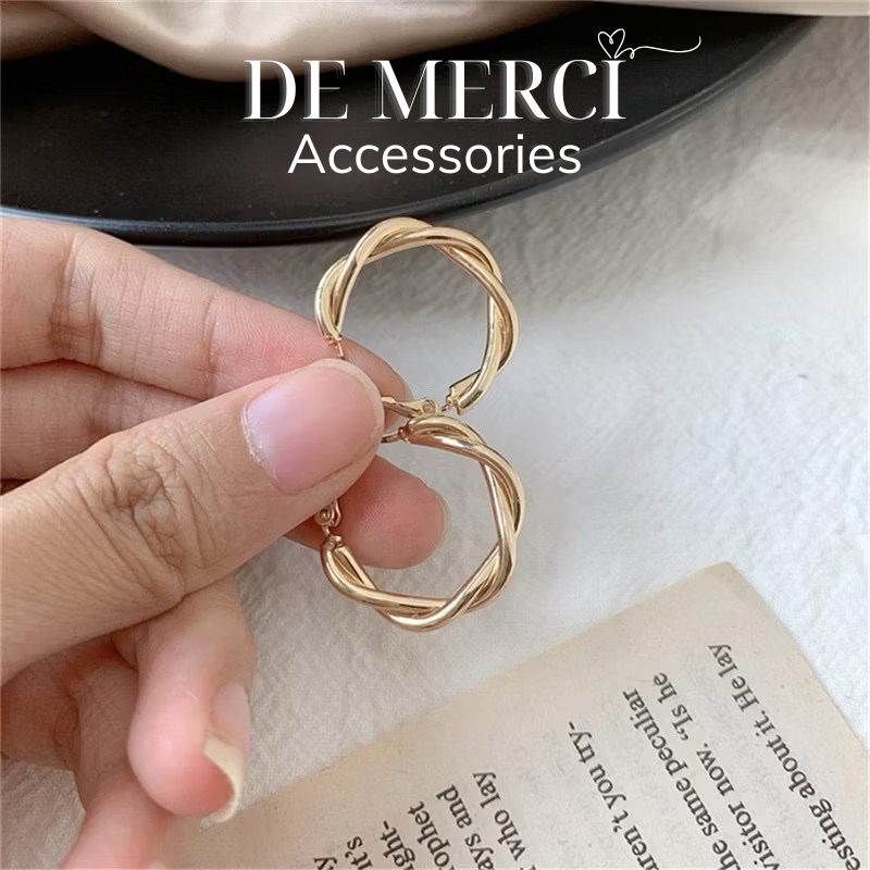 Khuyên tai nữ chuôi bạc 925 De Merci bông tai hình tròn xoắn phủ bóng phụ kiện trang sức nữ cá tính BT04