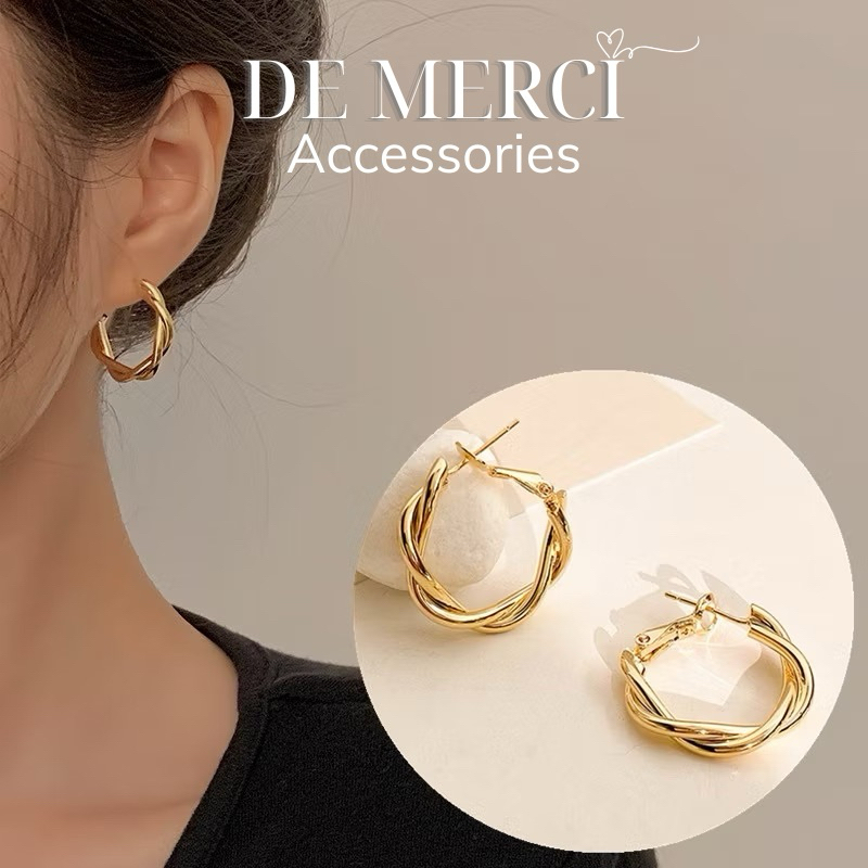 Khuyên tai nữ chuôi bạc 925 De Merci bông tai hình tròn xoắn phủ bóng phụ kiện trang sức nữ cá tính BT04