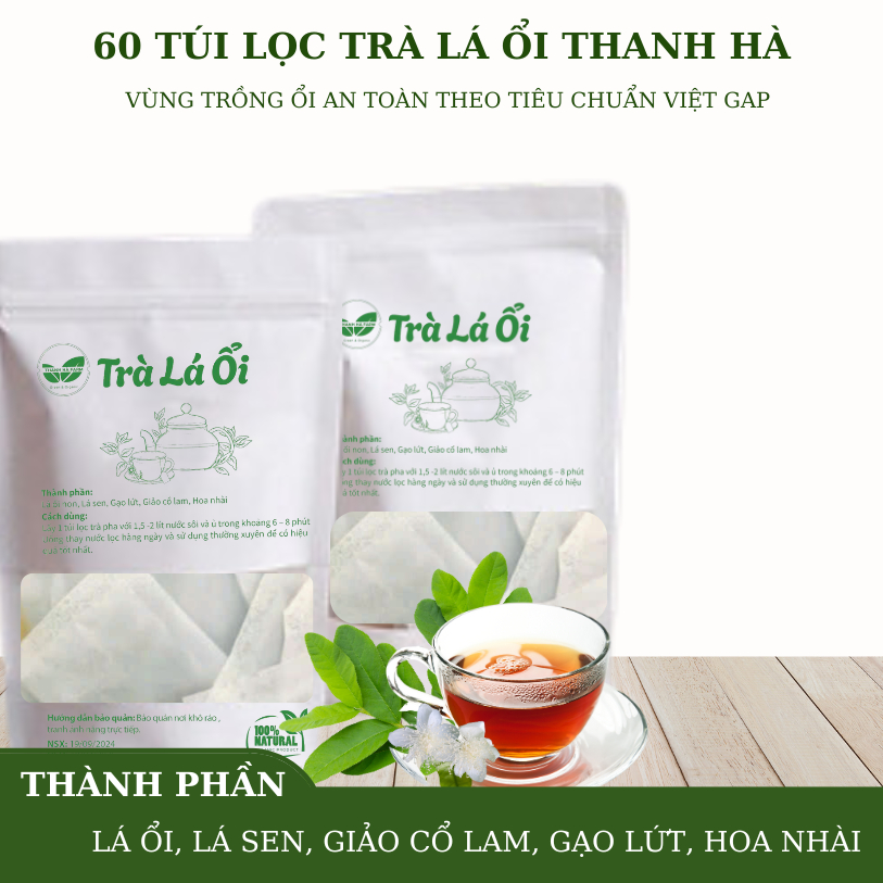 Trà Lá Ổi 6 Vị  Combo 60 Túi Lọc Mix Thảo Mộc – Hỗ Trợ Giảm Cân, Tiểu Đường, Thanh Lọc Cơ Thể