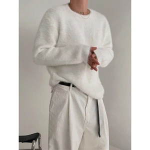 <<Có sẵn>> 004 Áo dệt kim phủ lông mềm tay dài cổ tròn phong cách Hàn quốc dành cho nam nữ unisex sành điệu mùa thu đông