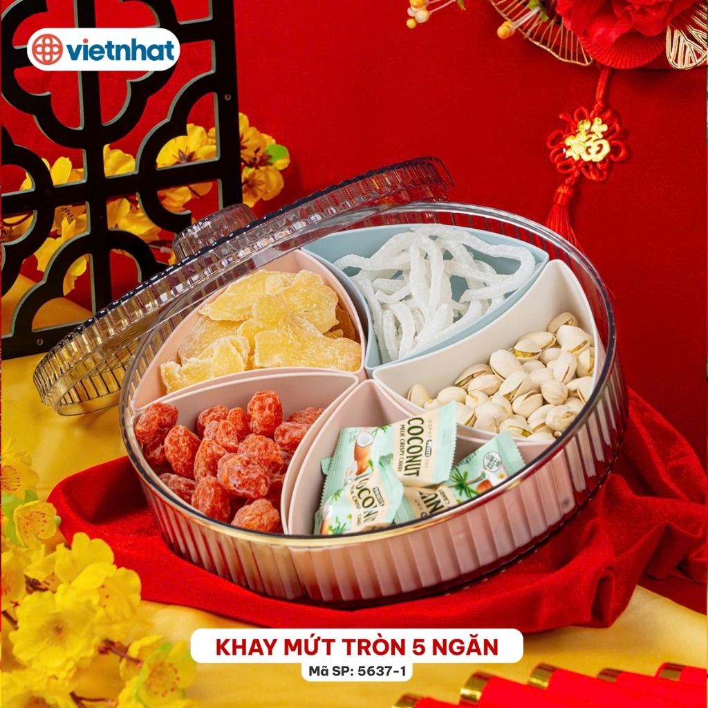 Khay mứt tròn 5 ngăn Hokori Chính Hãng Việt Nhật (mã 5637-1)