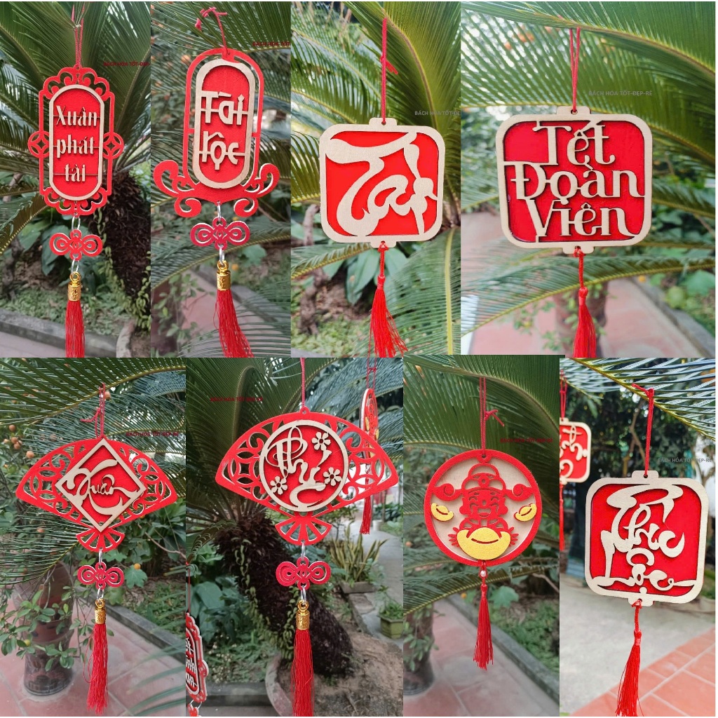 TAG Khánh Liễn Gỗ Mix Vải Dạ Treo Trang Trí Tết