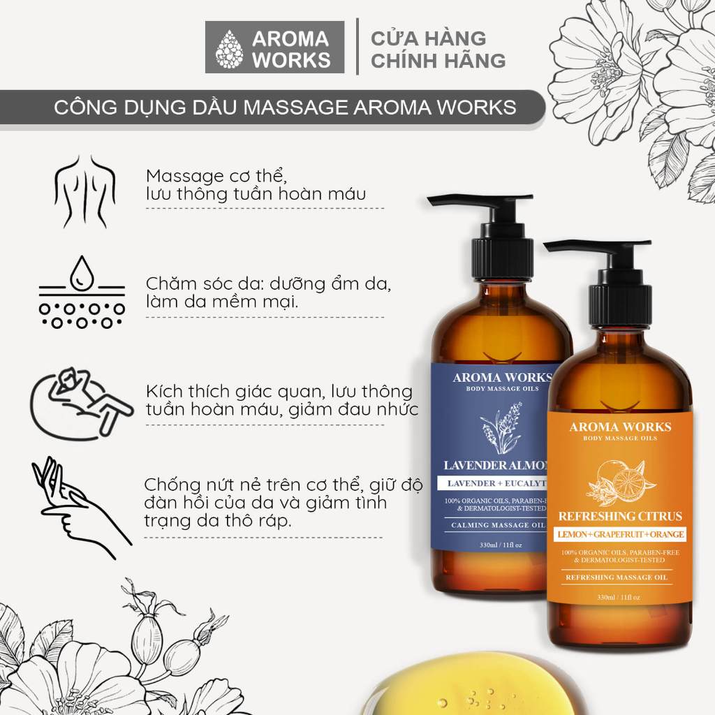 Ảnh Dầu Massage Toàn Thân Aroma Works – Thư Giãn Cơ Thể & Dưỡng Da Với Tinh Dầu Thiên Nhiên 1