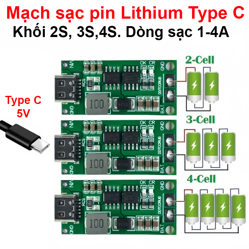 Mạch sạc pin Lithium 3.7V Type C tăng áp 2S 3S 4S dòng 1 - 4A | Shopee ...