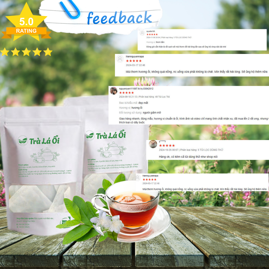 Trà Lá Ổi Giảm Cân Hiệu Quả Combo 60 Túi Lọc Mix Thảo Mộc - Gói Lớn Pha 2L Nước - Thanh Hà Farm