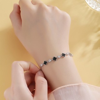 S925 Bạc Cỏ Ba Lá Mã Não Bốn Vòng Tay Cỏ Cho Nữ Vòng Tay Bạc Sang Trọng Nhẹ Tay Quà Tặng Sinh Nhật Cho Nữ S80