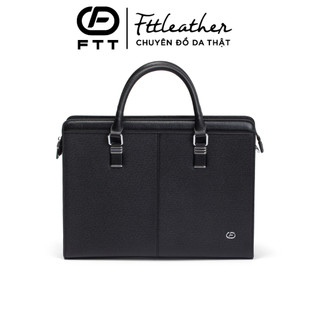 Cặp da nam công sở cao cấp FTT Leather chất liệu da bò Taiga phối khóa dọc T097TG-BL