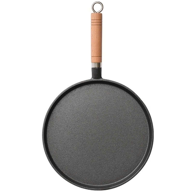Chảo gang chống dính cán gỗ kích thước 20cm dùng để chiên, rán trứng, đổ bánh xèo tiện lợi - Chảo gang tròn 20cm cán gỗ.