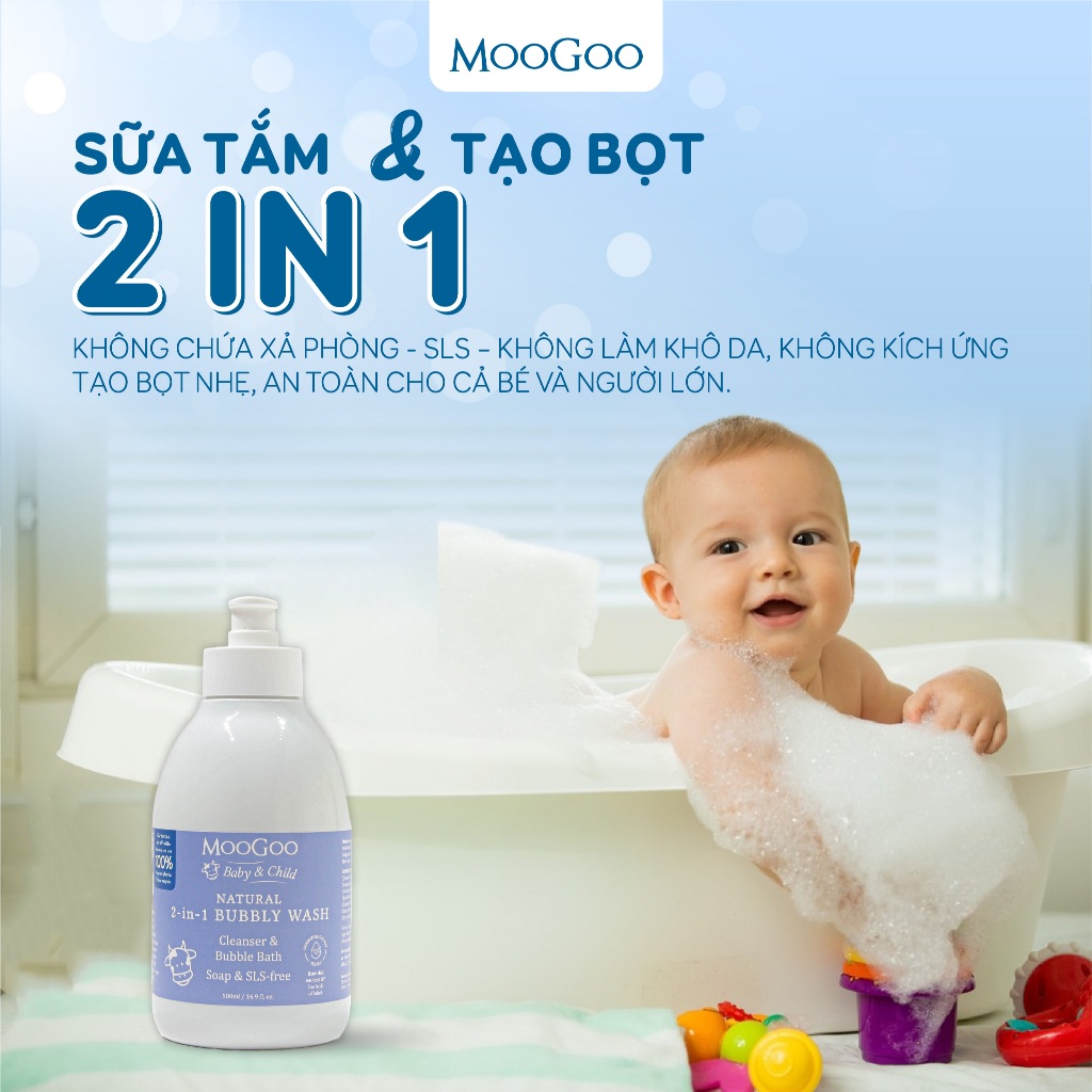 Sữa Tắm Gội Tự Nhiên MooGoo Bubbly Wash Từ Cám Gạo Cho Bé Không Chứa SLS & Paraben