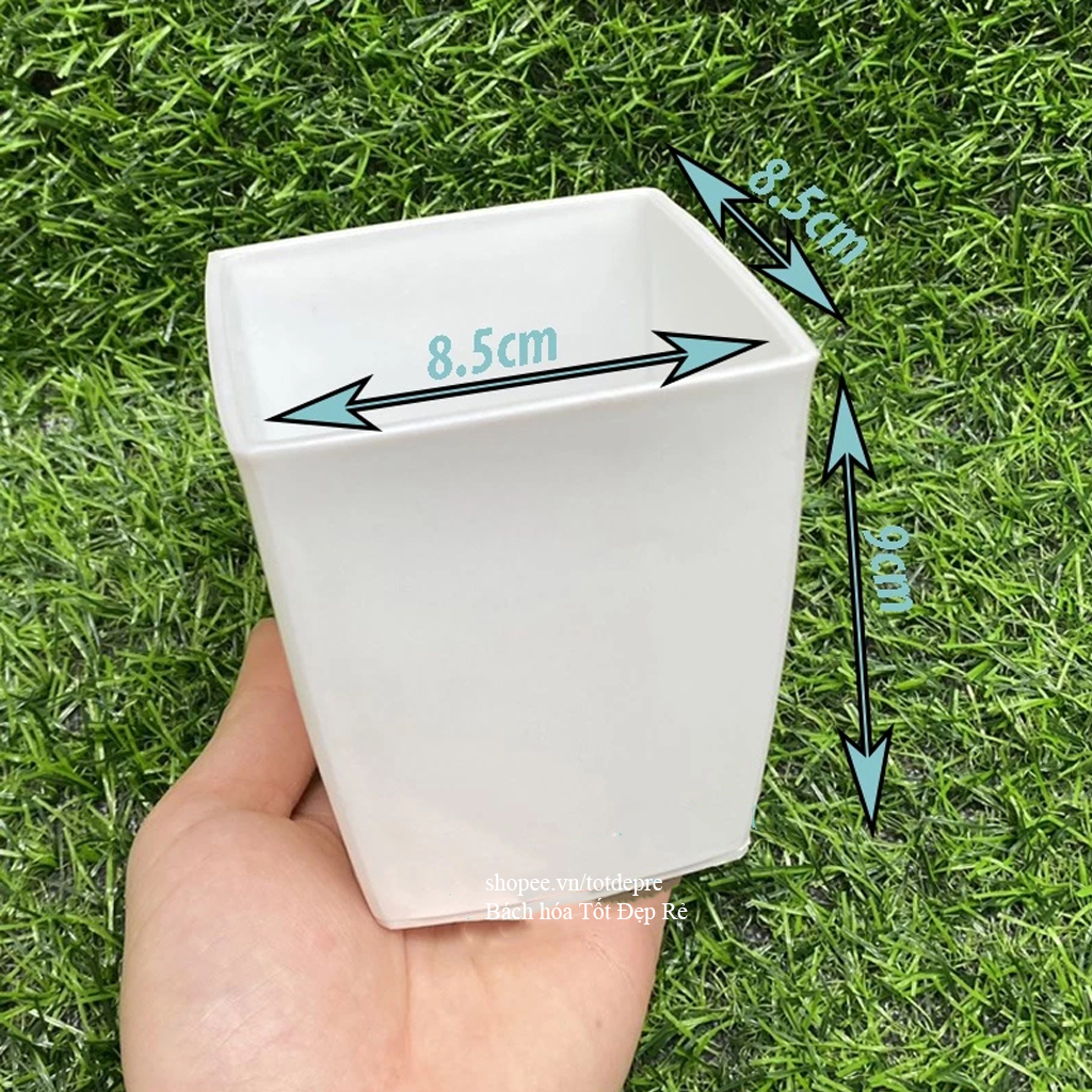 Chọn màu , Châu nhựa vuông nhiều màu trồng cây tiểu cảnh để bàn, sen đá, cây cảnh mini 8.5x8.5x9cm