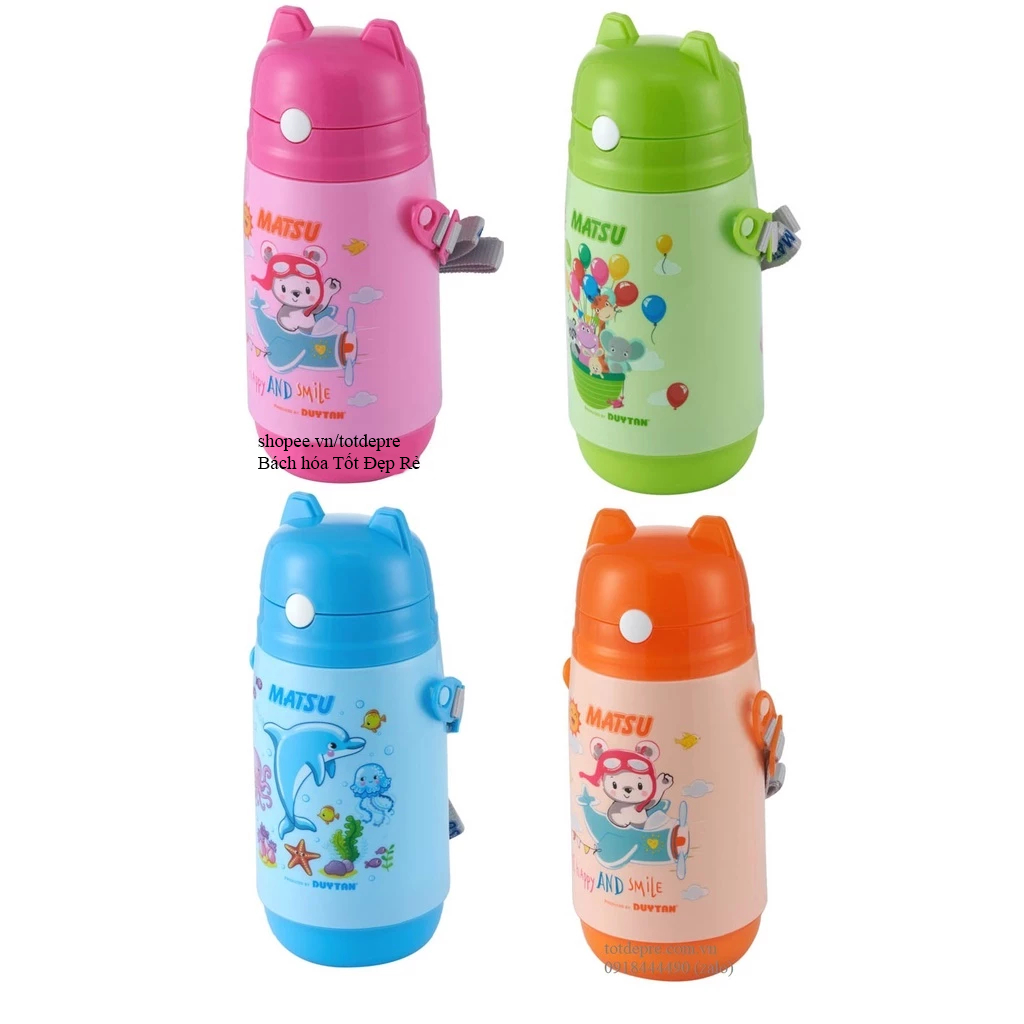 Bình nước nhựa ống hút có quai Duy Tân Matsu cho học sinh dung tích 400ml