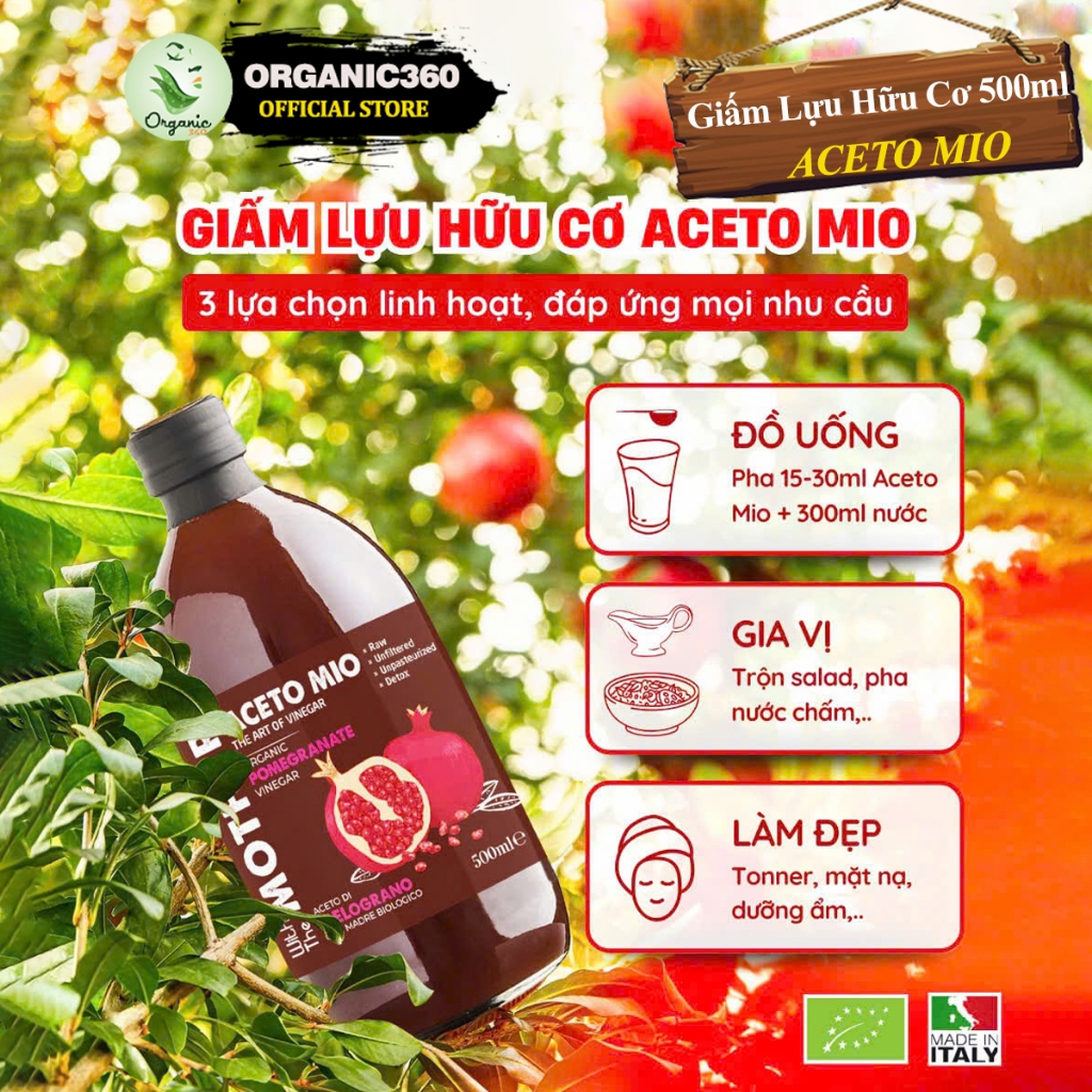 Ảnh Giấm Lựu Hữu Cơ ACETO MIO Có Giấm Cái Organic Pomegranate Vinegar With The Mother 500ml 1