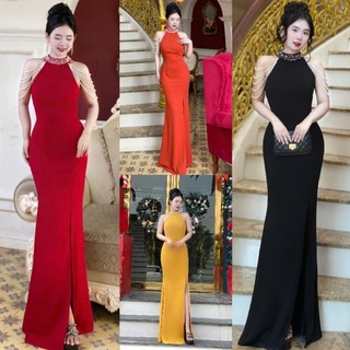 Đầm Dạ hội yếm kết ngọc sẻ đùi tko