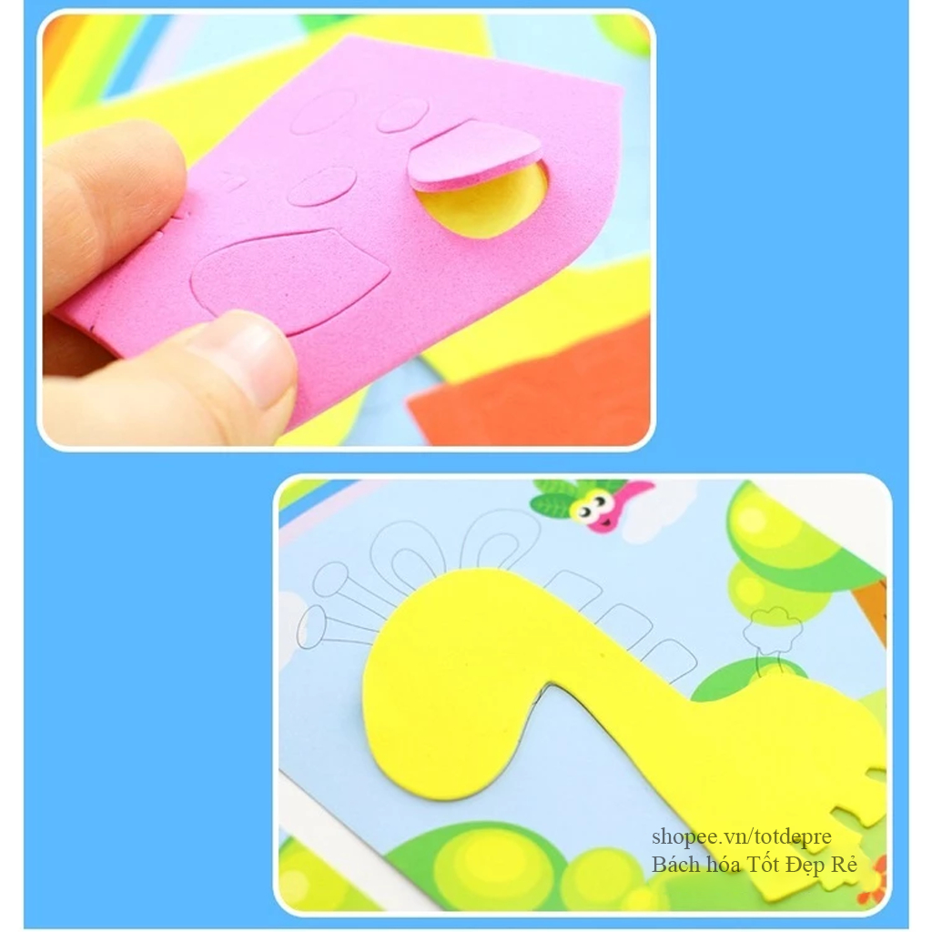 Đồ chơi ghép hình bóc dán tranh xốp rèn tính cẩn thận khéo tay cho bé