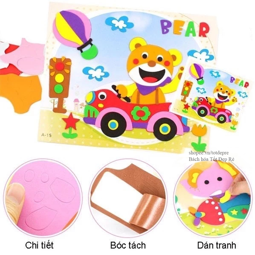 Đồ chơi ghép hình bóc dán tranh xốp rèn tính cẩn thận khéo tay cho bé