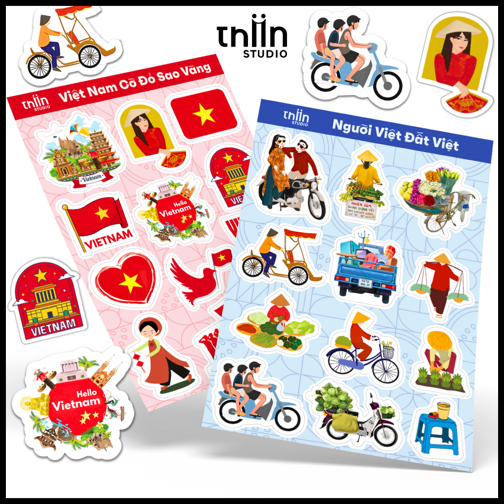 Sticker Việt Nam Tổng Hợp THIIN STUDIO, hình dán chống nước, hình dán ...