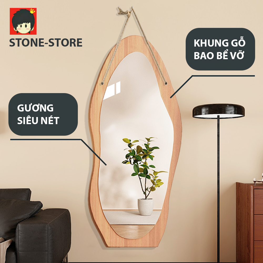 (BAO BỂ VỠ) Gương toàn thân treo tường, gương treo tường hình oval khung gỗ, nhiều kích thước, gương siêu nét