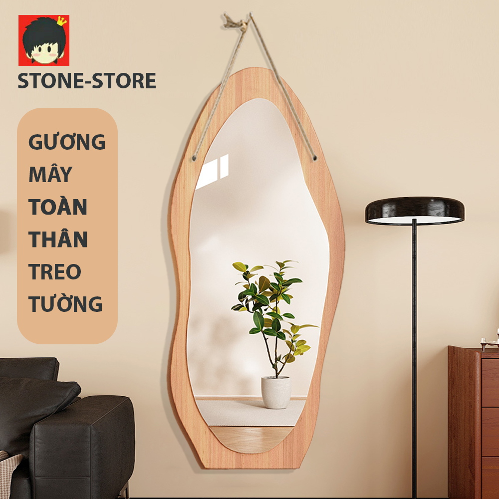 (BAO BỂ VỠ) Gương toàn thân treo tường, gương treo tường hình mây khung gỗ, nhiều kích thước, gương siêu nét