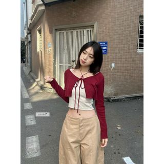 𝐆𝐚𝐥𝐢𝐧𝐚 𝐒𝐞𝐭 - Set áo 2 dây phối áo cardigan kiểu croptop tay dài nhiennhienvintage NSB00003