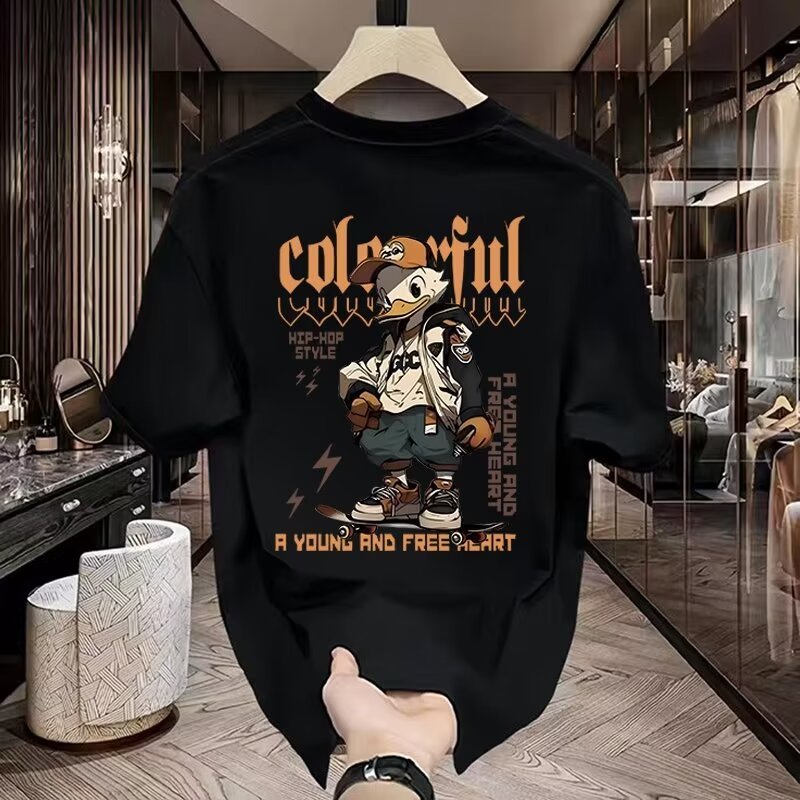 Áo thun nam tay lỡ HappyFamily- Áo nam COLONRFUL mặt sau Chú Vịt cotton 100