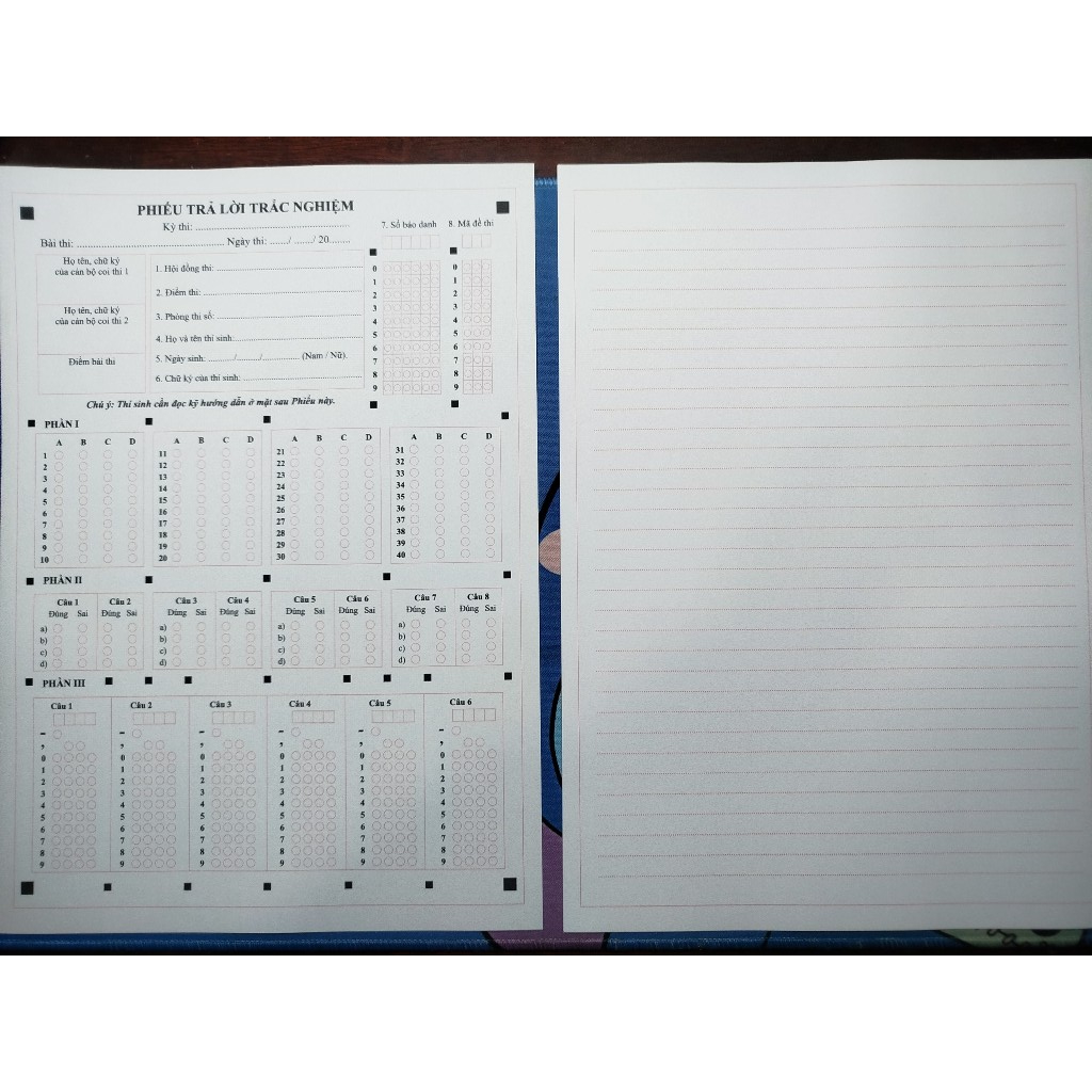 100 Tờ phiếu tô TN  - CÓ DÒNG KẺ MẶT SAU.Có ô ghi điểm,  MẪU Cho App QM2025 - KHỔ A4 -  IN MÀU.