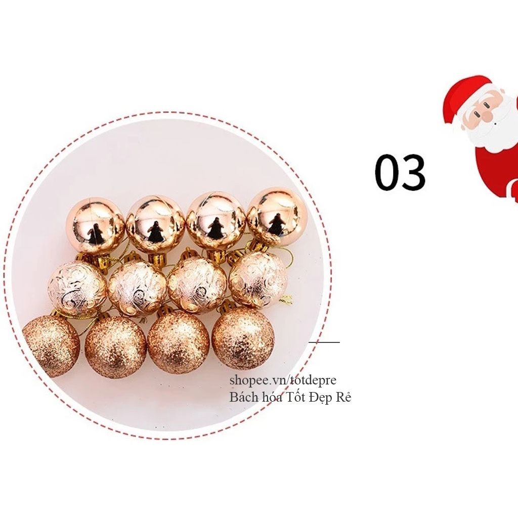 Hộp trái châu tròn đẹp 12 quả 6cm  gồm 3 loại châu tiện dụng trang trí cây thông Noel gắn vòng hoa giáng sinh