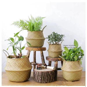 Giỏ cói mỹ nghệ trồng cây hoa giả - Trang trí Vintage