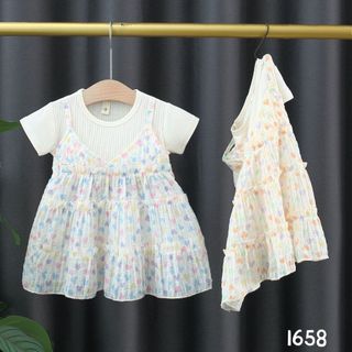 Váy bé gái ngắn tay giả yếm thun mỏng mềm mịn mẫu xuân hè D1061 Bí Ngô Nhỏ