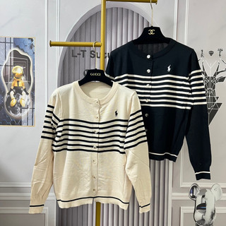 Áo len Cadigan kẻ dài tay sọc ngang ngực hình ngựa thêu Style Hàn Quốc free size mã 769