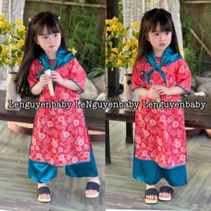 LeNguyen Baby - bộ quần áo dài bé gái, Áo dài Uyển Nhi bé gái mặc tết, chất Gấm và Lụa mềm mại