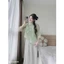 Set đồ lam, set hán phục mặc tết áo tơ thêu nút tàu 2 lớp đính ngọc kèm chân váy dài voan tơ